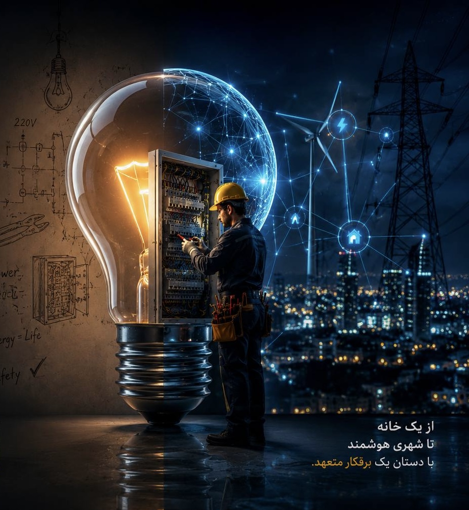 تصویر کارتونی برقکار متخصص با تجهیزات برقکاری