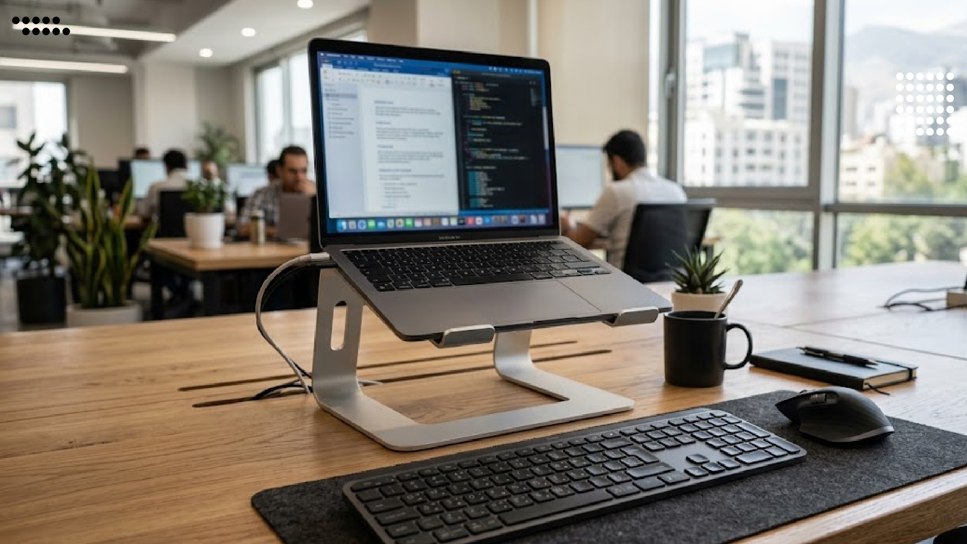 استند لپ تاپ ارگونومیک روی میز کار حرفه ای برای تنظیم ارتفاع صفحه نمایش